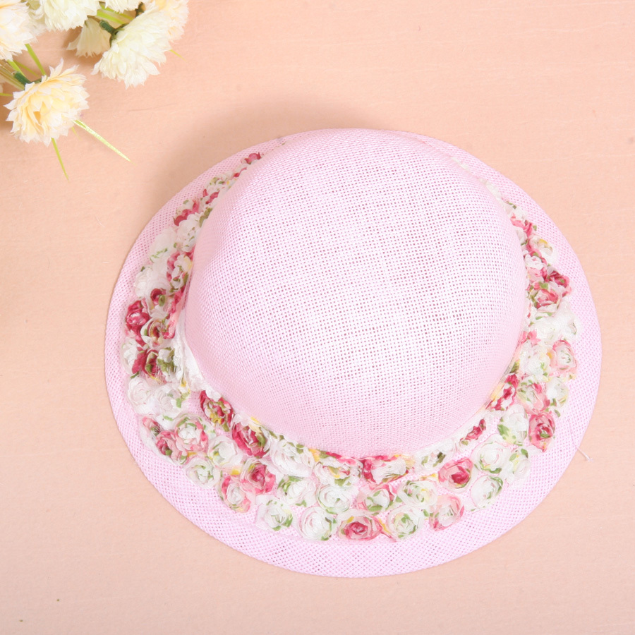 Child sun millinery summer sun-shading sweet lace rose strawhat 015
