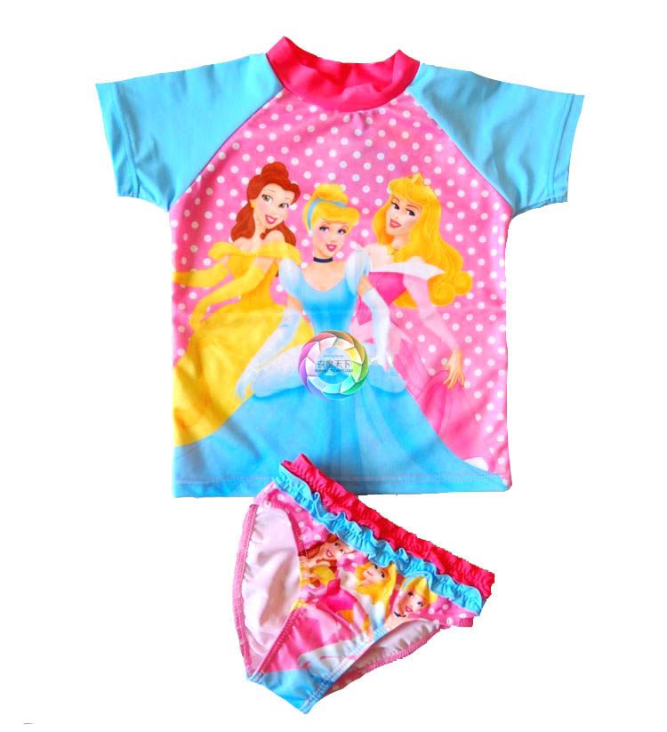 Child sunscreen swimwear girls cartoon one t-shirt with one bloomer  anti-uv child swimwear free shipping