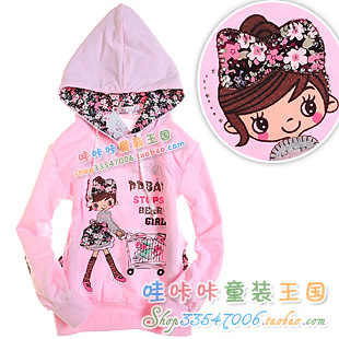 Child sweatshirt 2013 female child spring cotton girl 100% with a hood long-sleeve T-shirt 8821 clothing