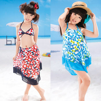 Child swimwear big medium-large female child girl swimwear bikini piece set female swimwear