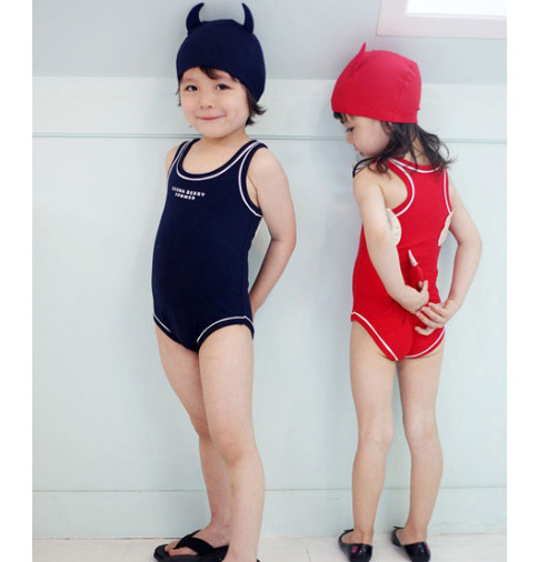 Child swimwear child male female child one-piece swimsuit swimming cap set children's clothing
