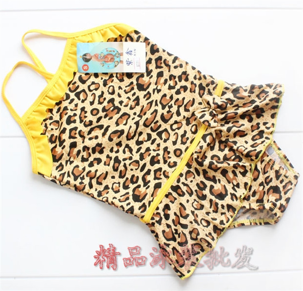 Child swimwear female child female child swimwear hot spring swimsuit leopard print dress one piece swimsuit children