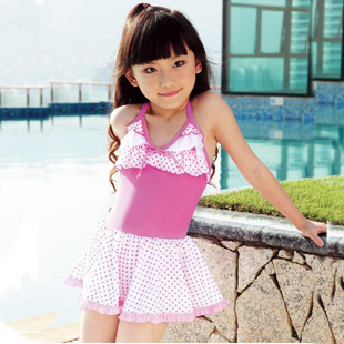 Child swimwear female child girls swimwear one-piece dress pink little princess dress