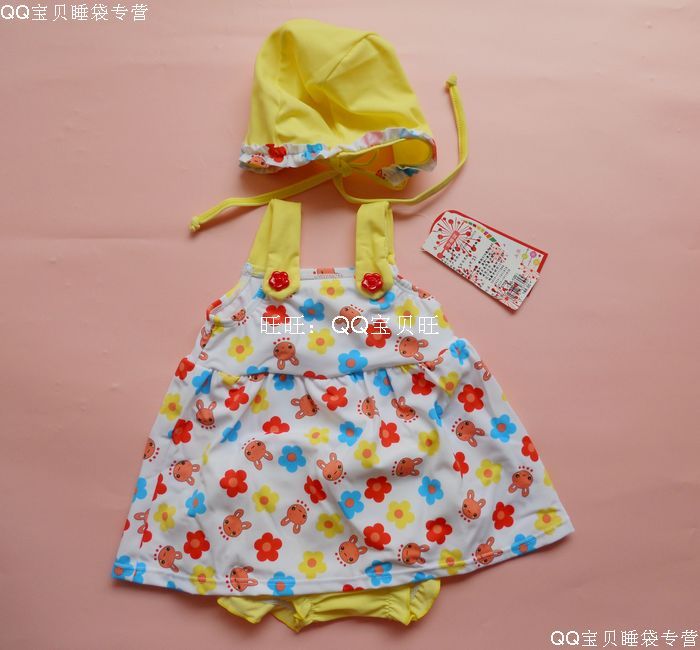 Child swimwear female child skirt piece set hat mini baby girl swimwear