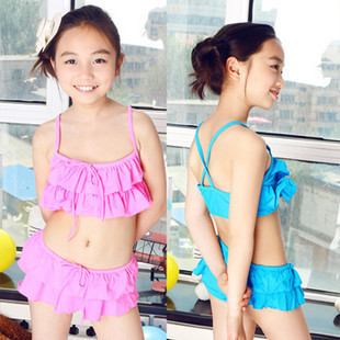 Child swimwear girl female child big skirt split bikini swimwear