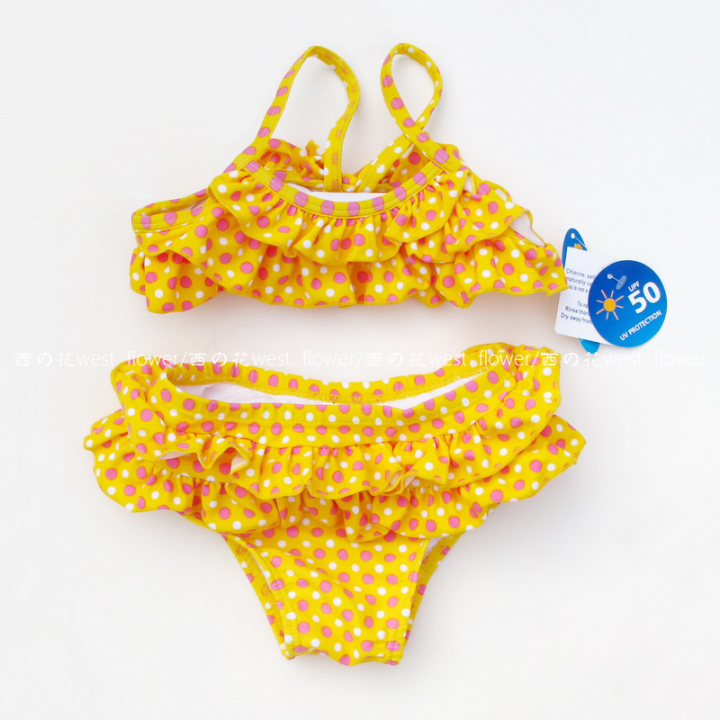Child swimwear girl split bikini laciness dress polka dot