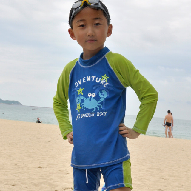 Child swimwear male child uvioresistant swimwear child sun protection swimwear long-sleeve upf50