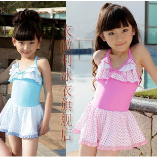 Child swimwear one piece girl swimwear skirt female child infant swimwear