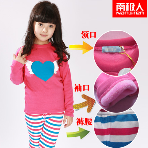 Child thermal set of underwear and underpants plus velvet thickening female child baby infant underwear autumn and winter