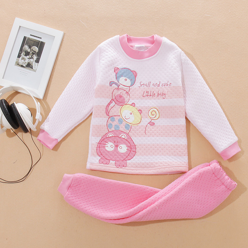 Child thermal underwear set 100% cotton 3223 soft thick thermal - small ploughboys buckle male child girls clothing