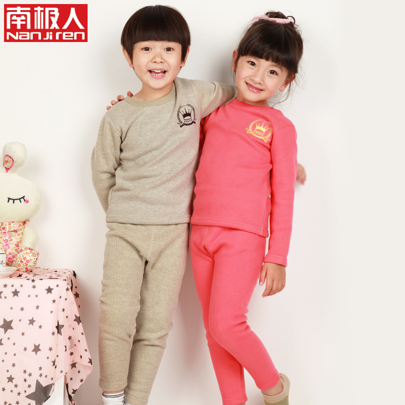 Child thermal underwear set FL goatswool plus velvet thickening thermal big boy male child underwear