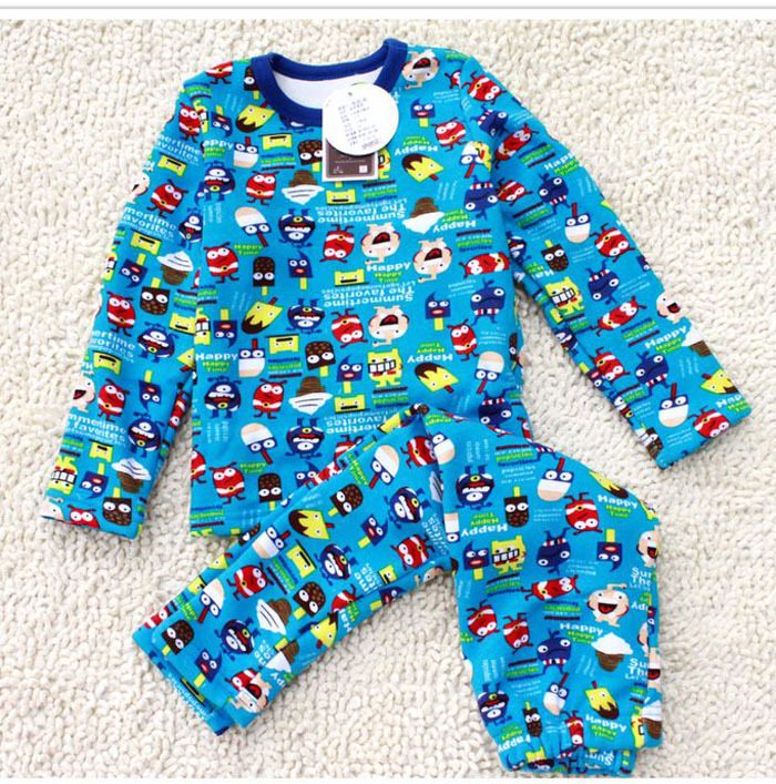 Child thermal underwear set plus velvet thickening 100% cotton male girls clothing long johns long johns baby sleepwear