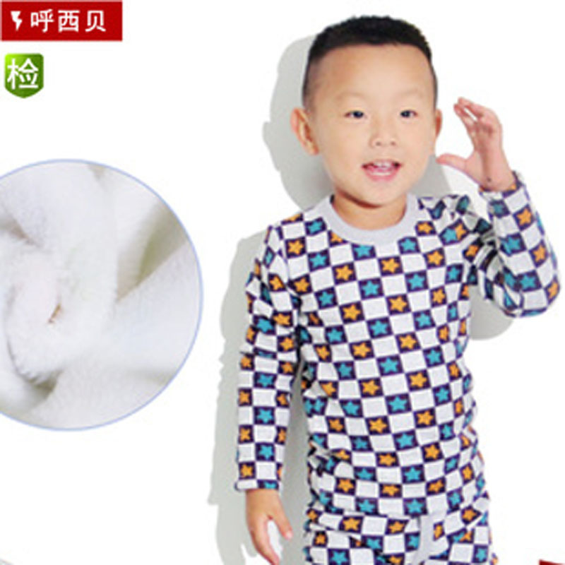 Child thermal underwear set plus velvet thickening children's clothing male child female child baby clothes