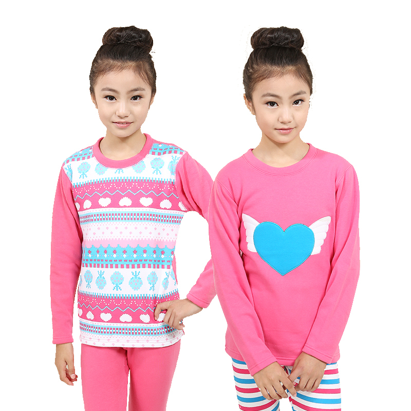 Child thermal underwear set winter female child thickening plus velvet thermal clothing warm pants big boy sleepwear cotton