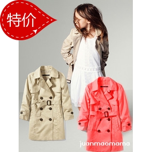 Child trench female child double breasted basic trench outerwear parent-child 140