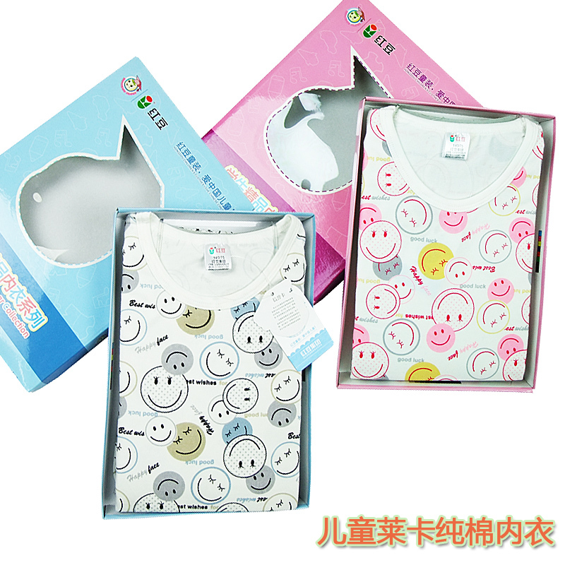 Child underwear boy female child 100% cotton autumn and winter smiley autumn underwear set boxed