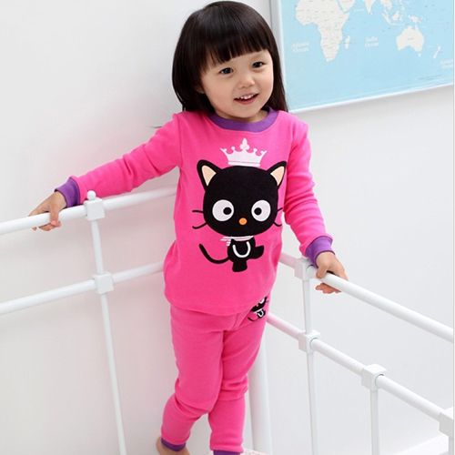 Child underwear lounge set baby kitten autumn and winter 100% cotton sleepwear