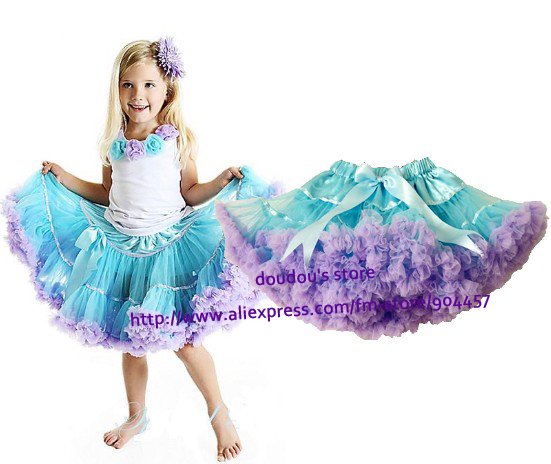 Children Baby Girls Turquoise With Lavender Ribbon Pettiskirt Princess TuTu Skirts Kids Clothes 5 PCS