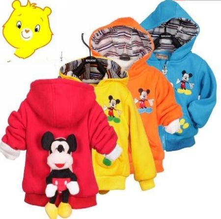 children boys girls winter cartoon hoody coats jackets kids warm mickey outwear outfit autumn free shipping wjf