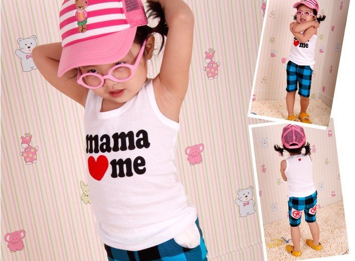 children Clothing ! i love papa mama Children T shirt ,20pcs/lot print kids ,tank tops for summer,100% cotton ,5size