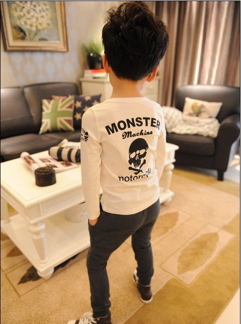 children cotton long sleeve T-shirt spring wear with printing and skeleton free shipping