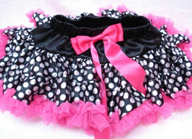 Children Girls Pettiskirt Baby Black White Dot With Hot Pink Ruffle Princess TuTu Skirt Kids Clothing Free Shipping 5 PCS