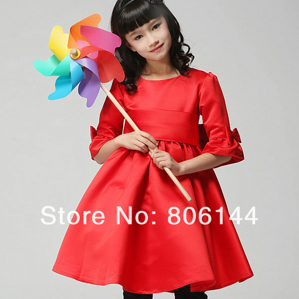 Children High Quality Festival Red Half-Sleeve Flower Girl Formal Dress Kids Pageant/Party/Costume Princess Dress YNF035