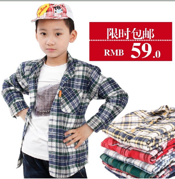 Children kids checkered flannel shirt boy's plaid shirt High-quality goods baby shirts 5pcs/lot