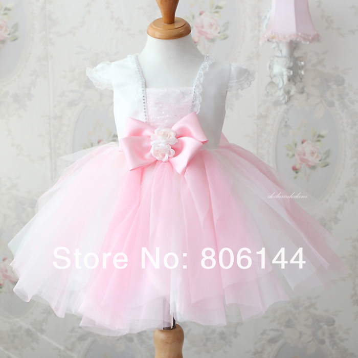 Children Luxury Lace&Appliques&Bowknots&Beading White&Pink Flower Girl Formal Dress High Quality Kids Party/Pageant Dress ZYFQ01