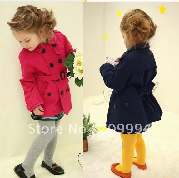 children medium-long trench double breasted outerwear Free shipping