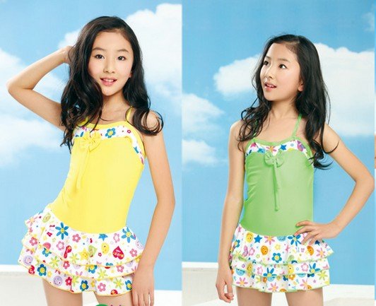 Children new quality swimsuit fashion cute one pieces dress style hot springs girls swimwear Age 6 to 13  Free Shipping