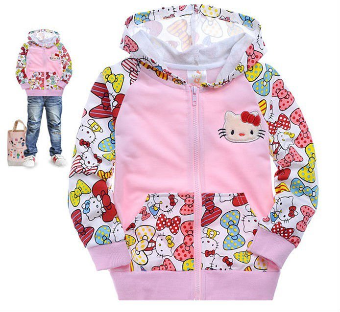 Children Outwear hello kitty girl terry zipper hoodie coat cartoon KT cat Sweatshirts jacket --6 pcs/lot free shipping
