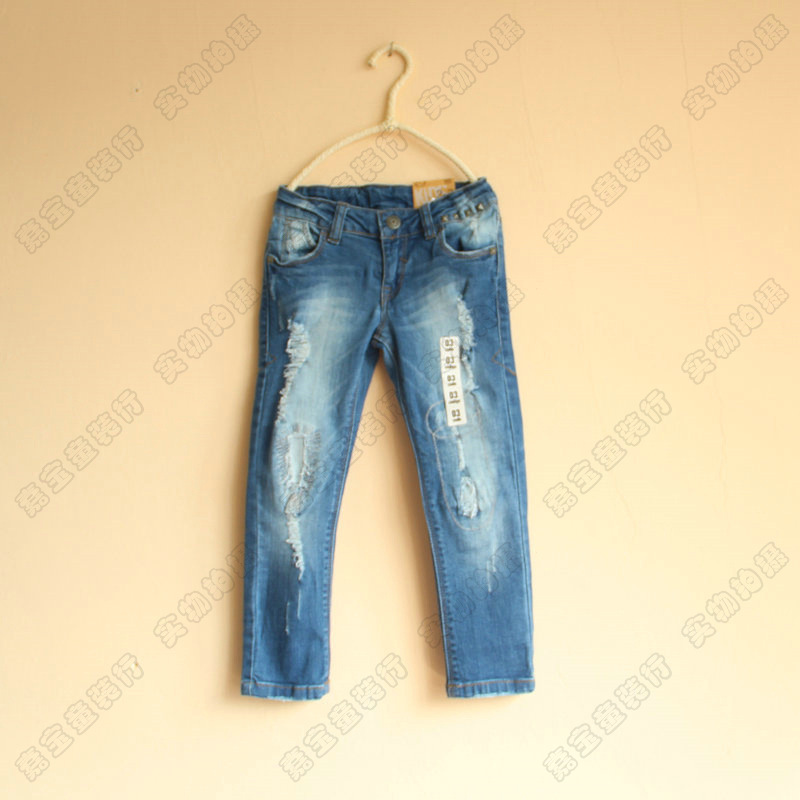 Children rivet hole jeans of 2-14 years