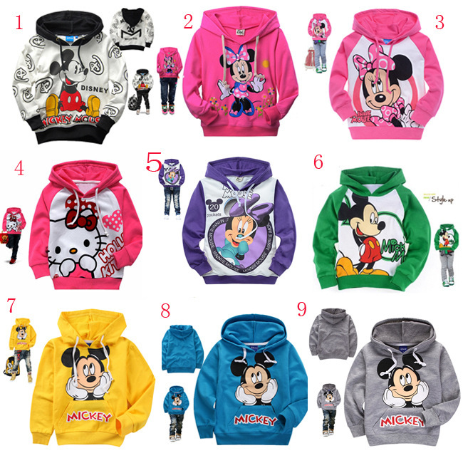 Children's cloth Tops Tees shirt Hoodie Boy girl long-sleeved Winnie the Pooh Mickey Minnie Hello Kitty cat 6pcs/lot multicolor