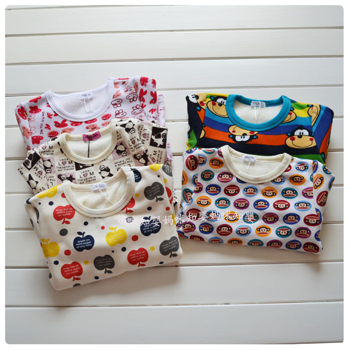 Children's clothing 2011 autumn and winter male child female child plus velvet thermal underwear set child basic shirt set