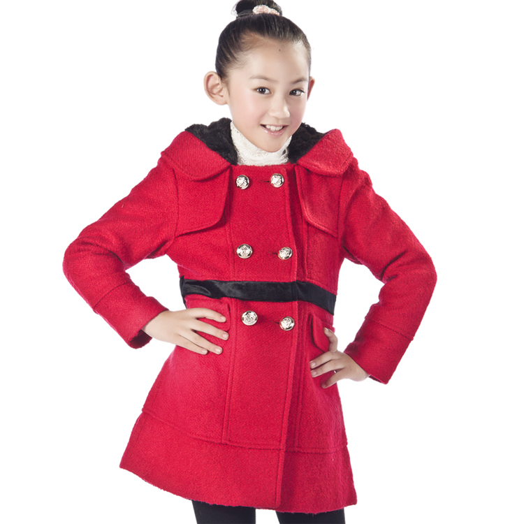 Children's clothing 2011 winter female child woolen outerwear trench long design loop pile overcoat dm-022