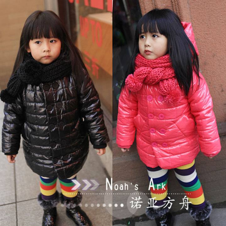 Children's clothing 2012 autumn and winter bright color japanned leather child female child outerwear wadded jacket