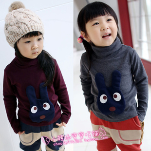 Children's clothing 2012 autumn and winter clothing girls three-dimensional rabbit turtleneck shirt stretch cotton basic t-shirt