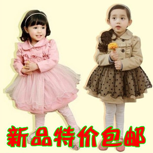 Children's clothing 2012 autumn and winter double breasted polka dot gauze child trench female child overcoat outerwear