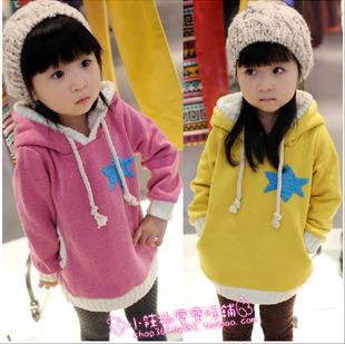 Children's clothing 2012 autumn and winter female child thickening 100% cotton berber fleece slim hip with a hood long design