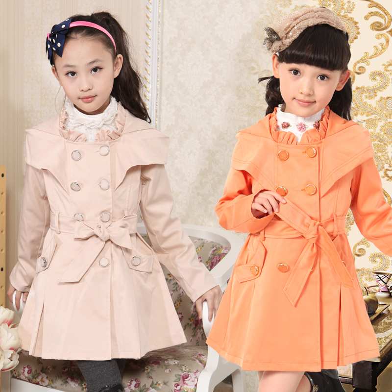Children's clothing 2012 autumn and winter female child trench double breasted female big boy outerwear thickening child