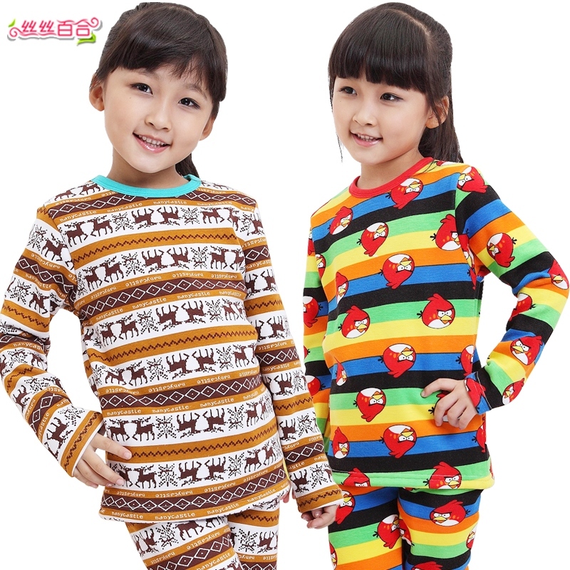 Children's clothing 2012 autumn and winter male child female child thermal underwear set lounge set plus velvet thickening