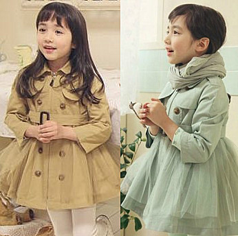 Children's clothing 2012 autumn female child baby double breasted gauze overcoat trench outerwear