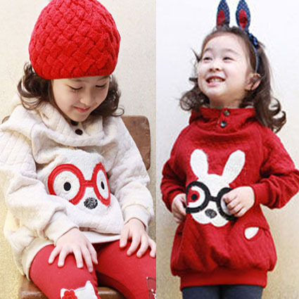 Children's clothing 2012 autumn female child baby glasses rabbit with a hood fleece pullover child sweatshirt cy5001