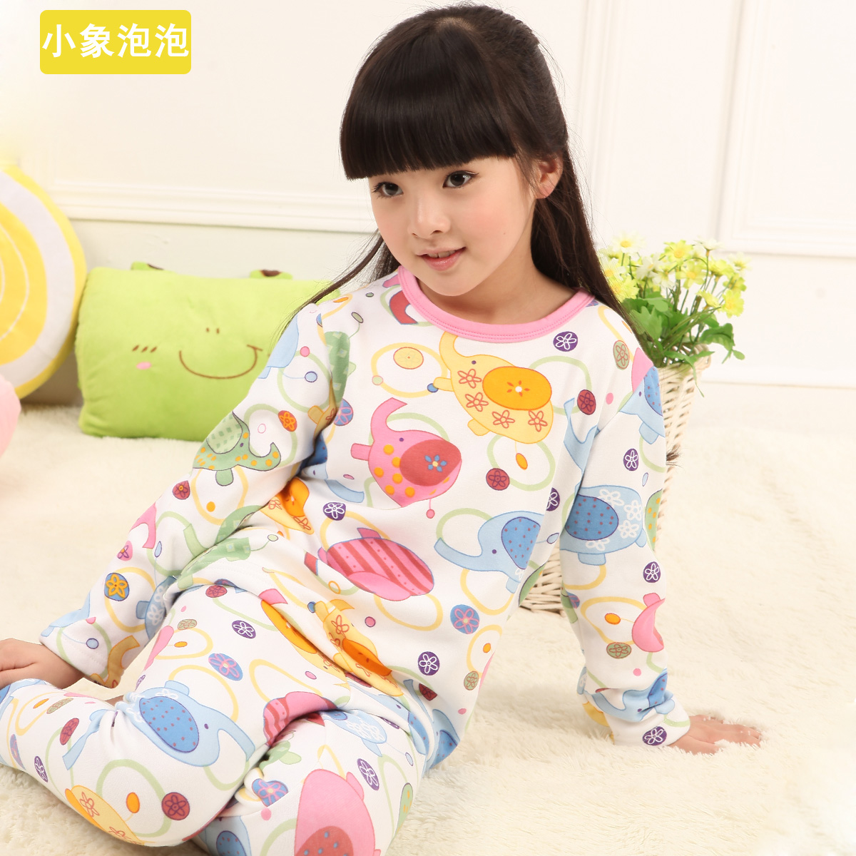 Children's clothing 2012 child thermal underwear male female child 100% cotton plus velvet thickening thermal underwear set