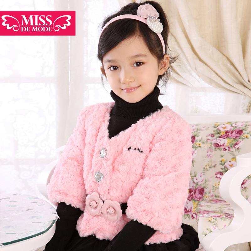 Children's clothing 2012 female child black rose velvet coat