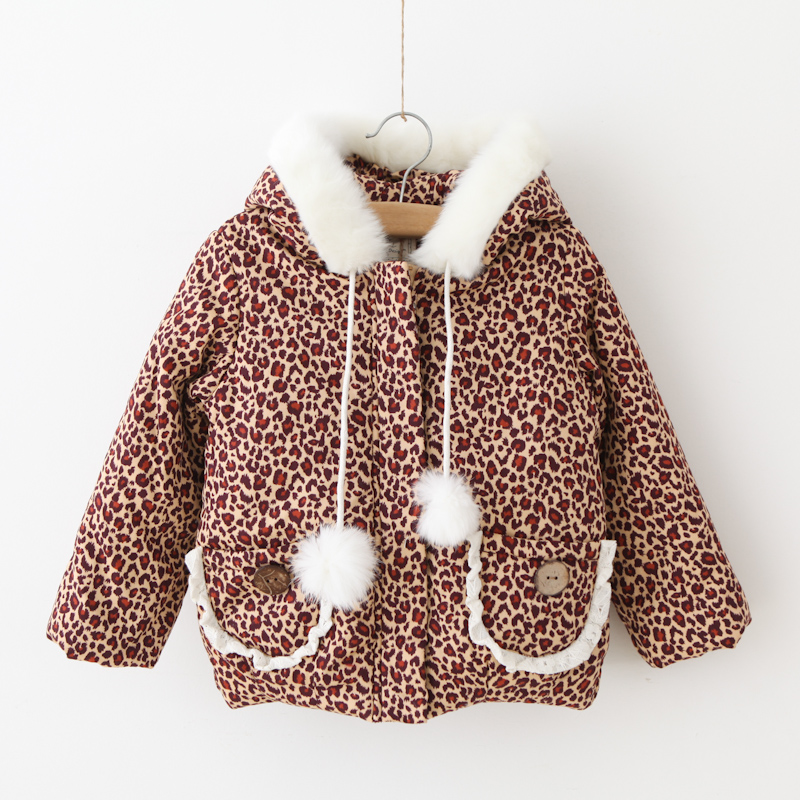 Children's clothing 2012 female child leopard print with a hood cotton-padded jacket outerwear