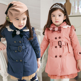 Children's clothing 2012 winter bow double breasted trench female child cotton-padded jacket child wadded jacket cotton-padded