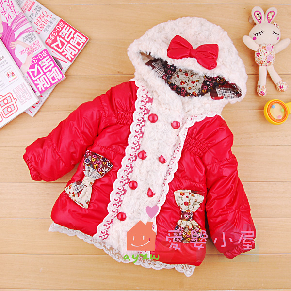 Children's clothing 2012 winter fashion female child plus velvet thickening wadded jacket cotton-padded jacket baby