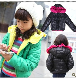 Children's clothing 2012 winter female child color block flower cap wadded jacket cotton-padded jacket cotton-padded jacket
